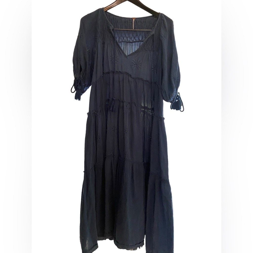 Free People Womens Boho Peasant Dress Size M NavyBlue Oversized Hippie Festival